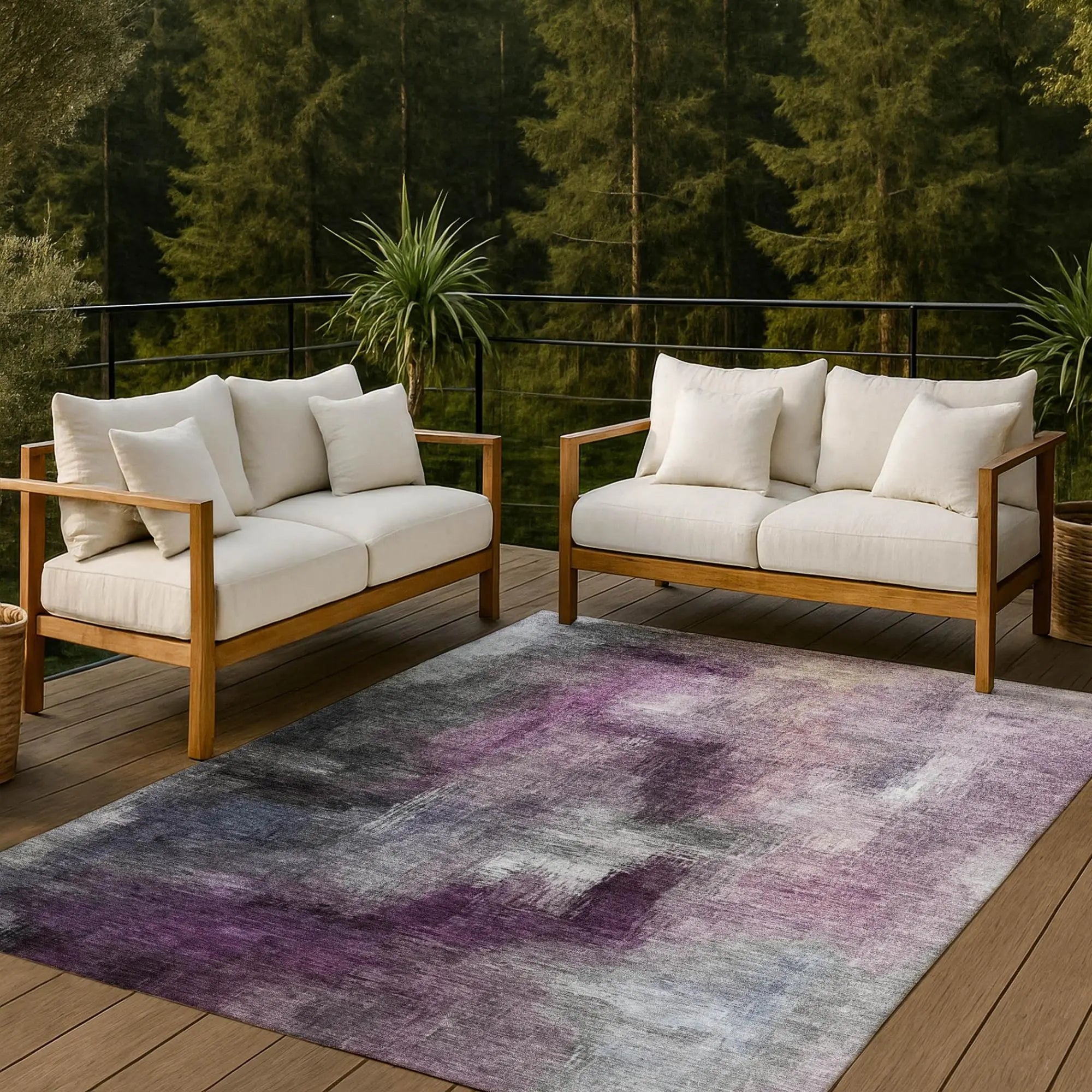 5' X 8' Eggplant And Purple Abstract Washable Indoor Outdoor Area Rug Homeroots Outdoor