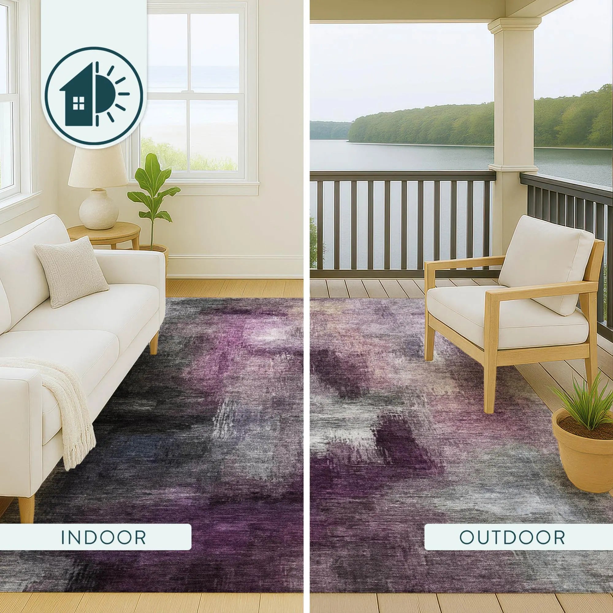 5' X 8' Eggplant And Purple Abstract Washable Indoor Outdoor Area Rug Homeroots Outdoor