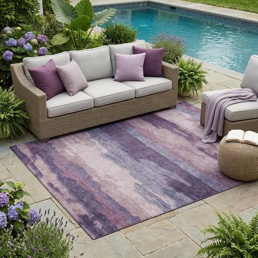 5' X 8' Eggplant And Purple Abstract Washable Indoor Outdoor Area Rug Homeroots Outdoor