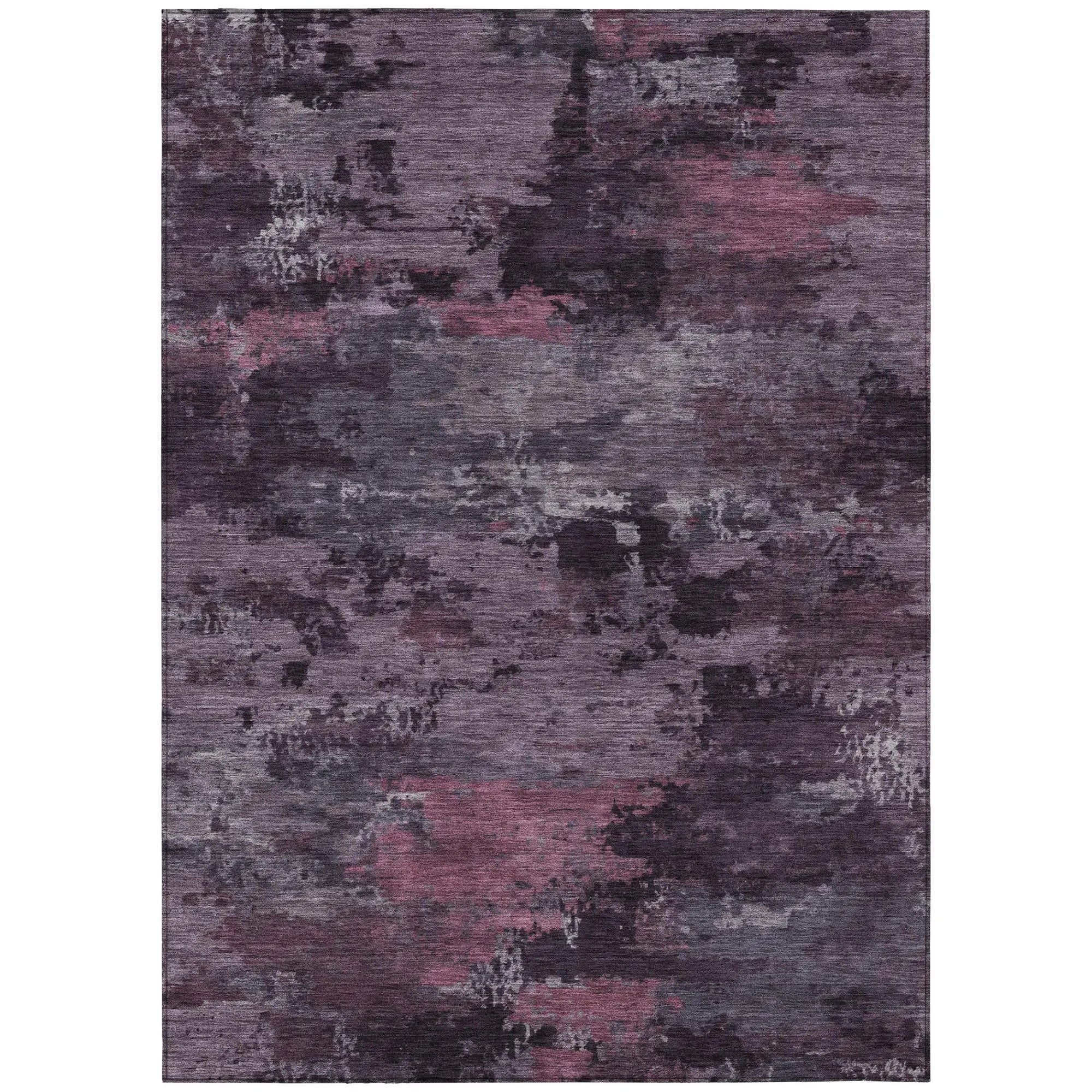 5' X 8' Eggplant And Purple Abstract Washable Indoor Outdoor Area Rug Homeroots Outdoor