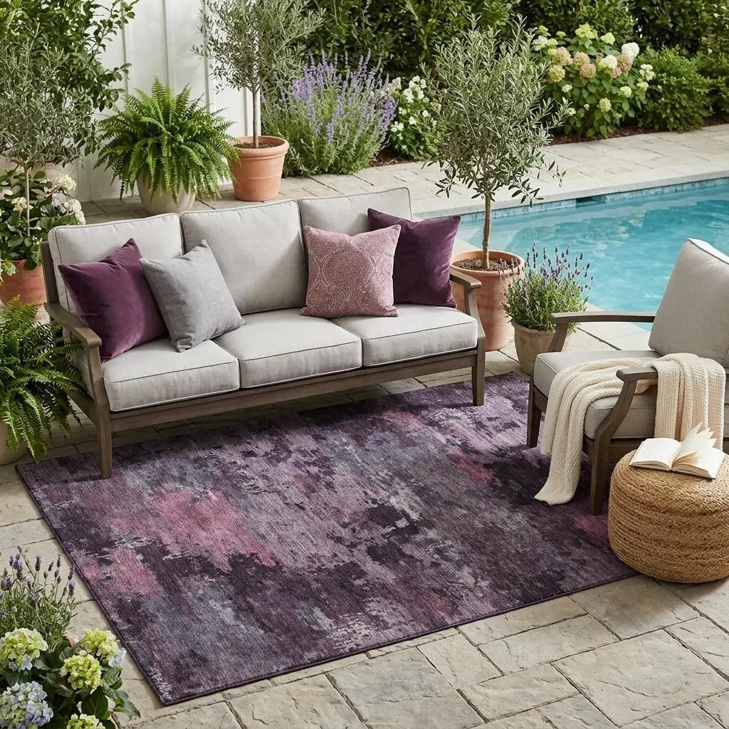 5' X 8' Eggplant And Purple Abstract Washable Indoor Outdoor Area Rug Homeroots Outdoor