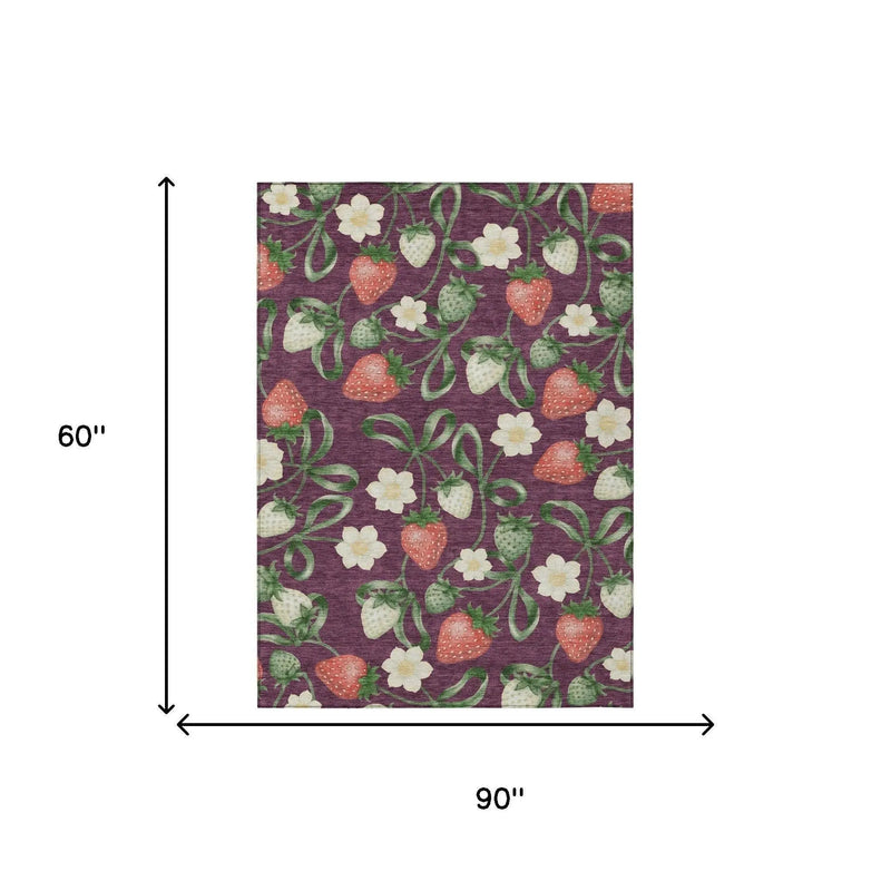 5' X 8' Eggplant And Purple Floral Washable Indoor Outdoor Area Rug Homeroots Outdoor