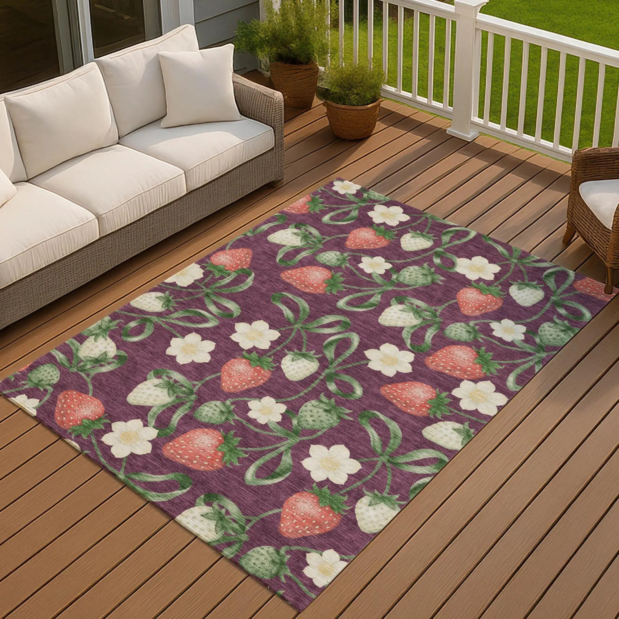 5' X 8' Eggplant And Purple Floral Washable Indoor Outdoor Area Rug Homeroots Outdoor