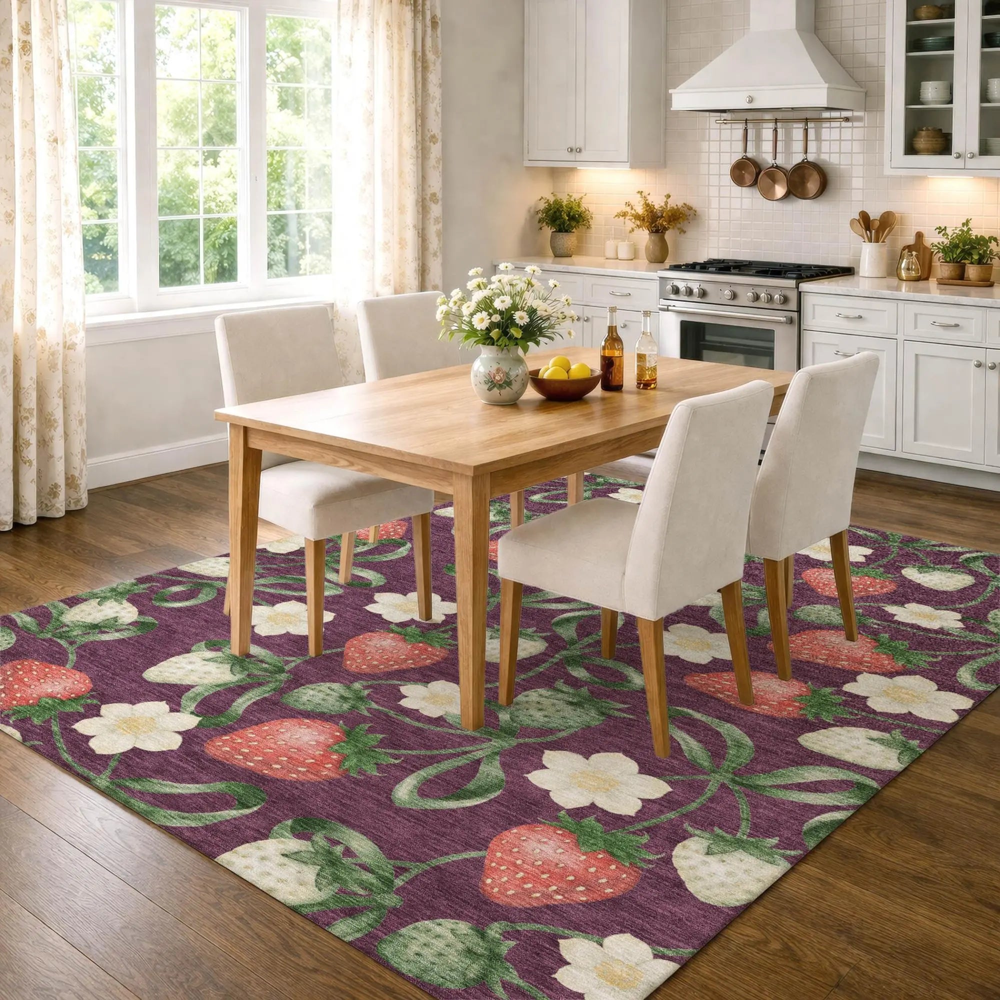 5' X 8' Eggplant And Purple Floral Washable Indoor Outdoor Area Rug Homeroots Outdoor