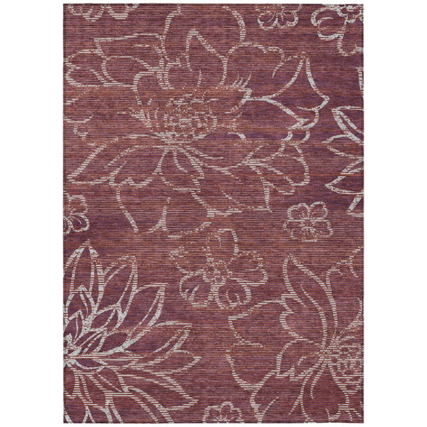5' X 8' Eggplant And Purple Floral Washable Indoor Outdoor Area Rug Homeroots Outdoor
