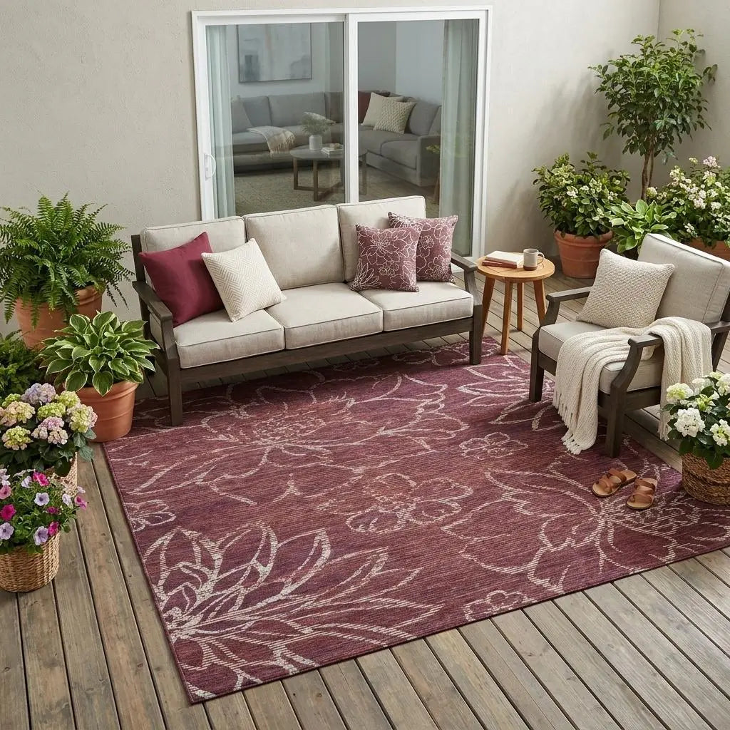 5' X 8' Eggplant And Purple Floral Washable Indoor Outdoor Area Rug Homeroots Outdoor
