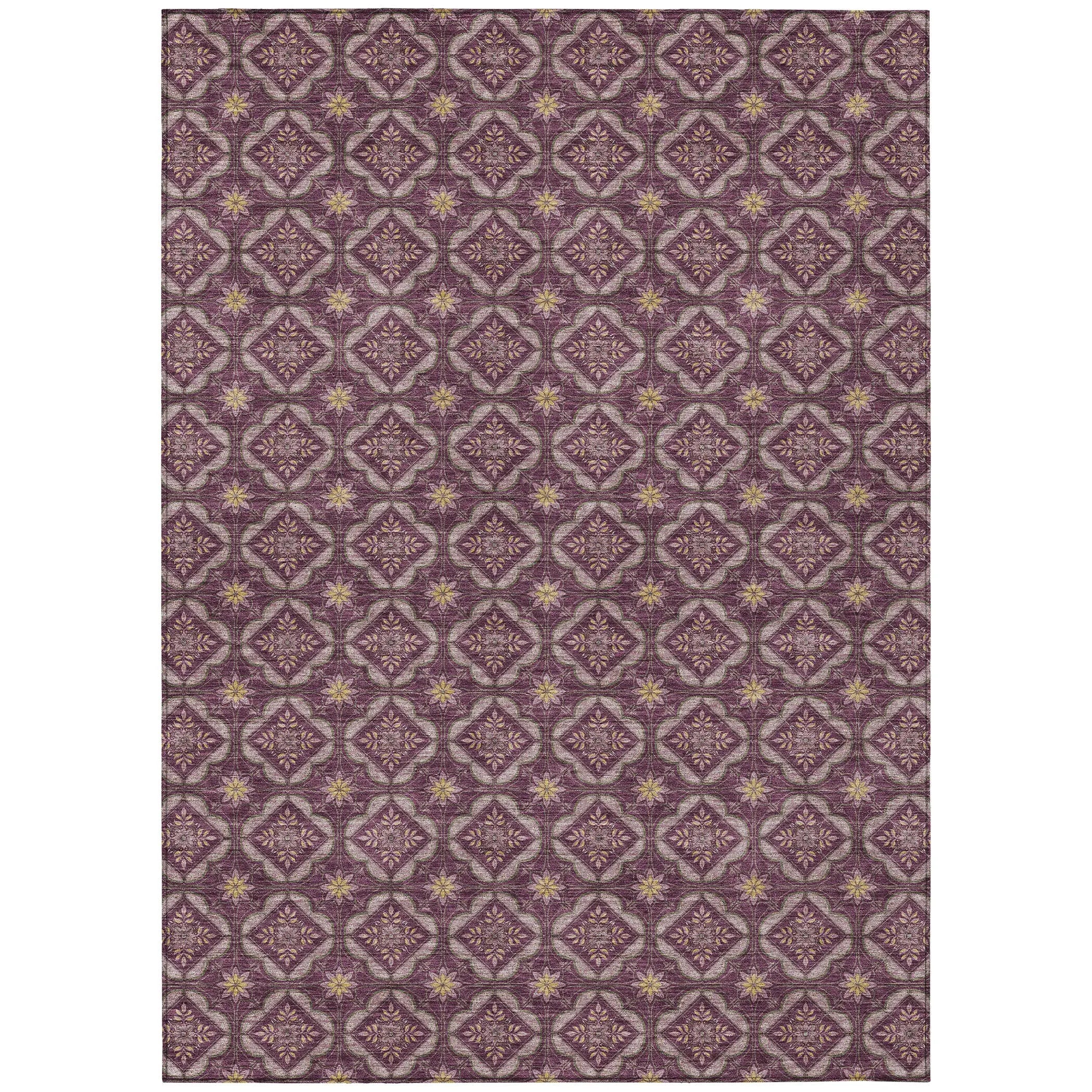 5' X 8' Eggplant And Purple Geometric Washable Indoor Outdoor Area Rug Homeroots Outdoor