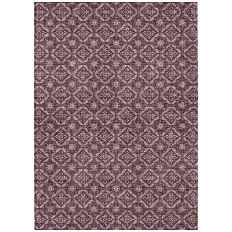 5' X 8' Eggplant And Purple Geometric Washable Indoor Outdoor Area Rug Homeroots Outdoor