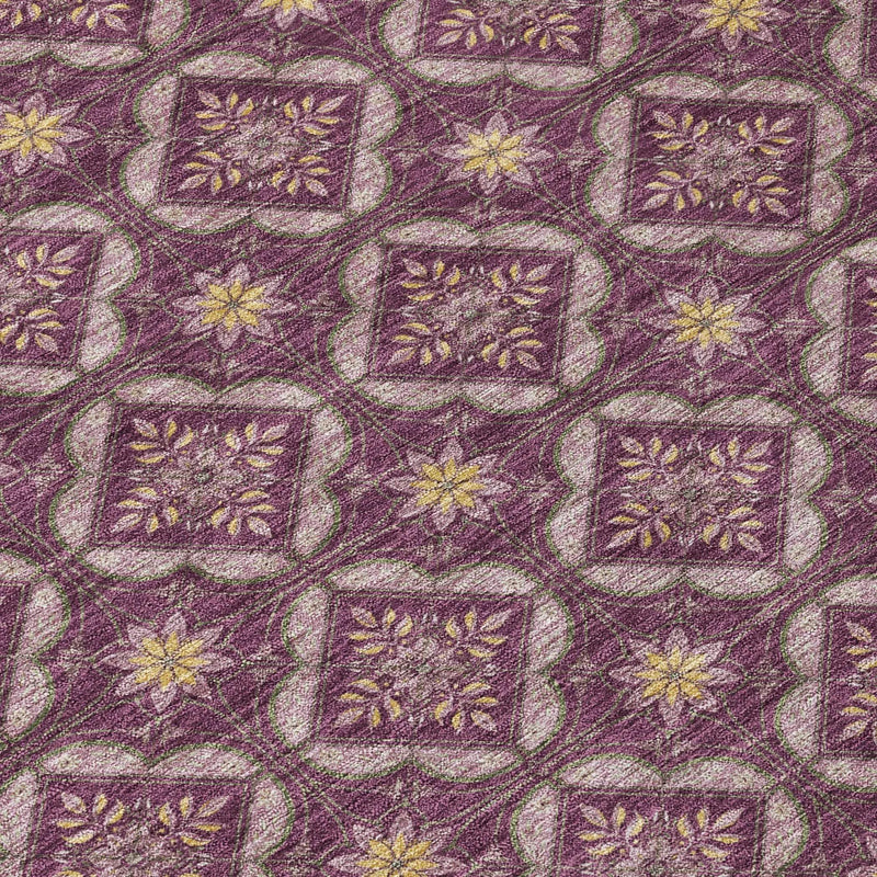 5' X 8' Eggplant And Purple Geometric Washable Indoor Outdoor Area Rug Homeroots Outdoor