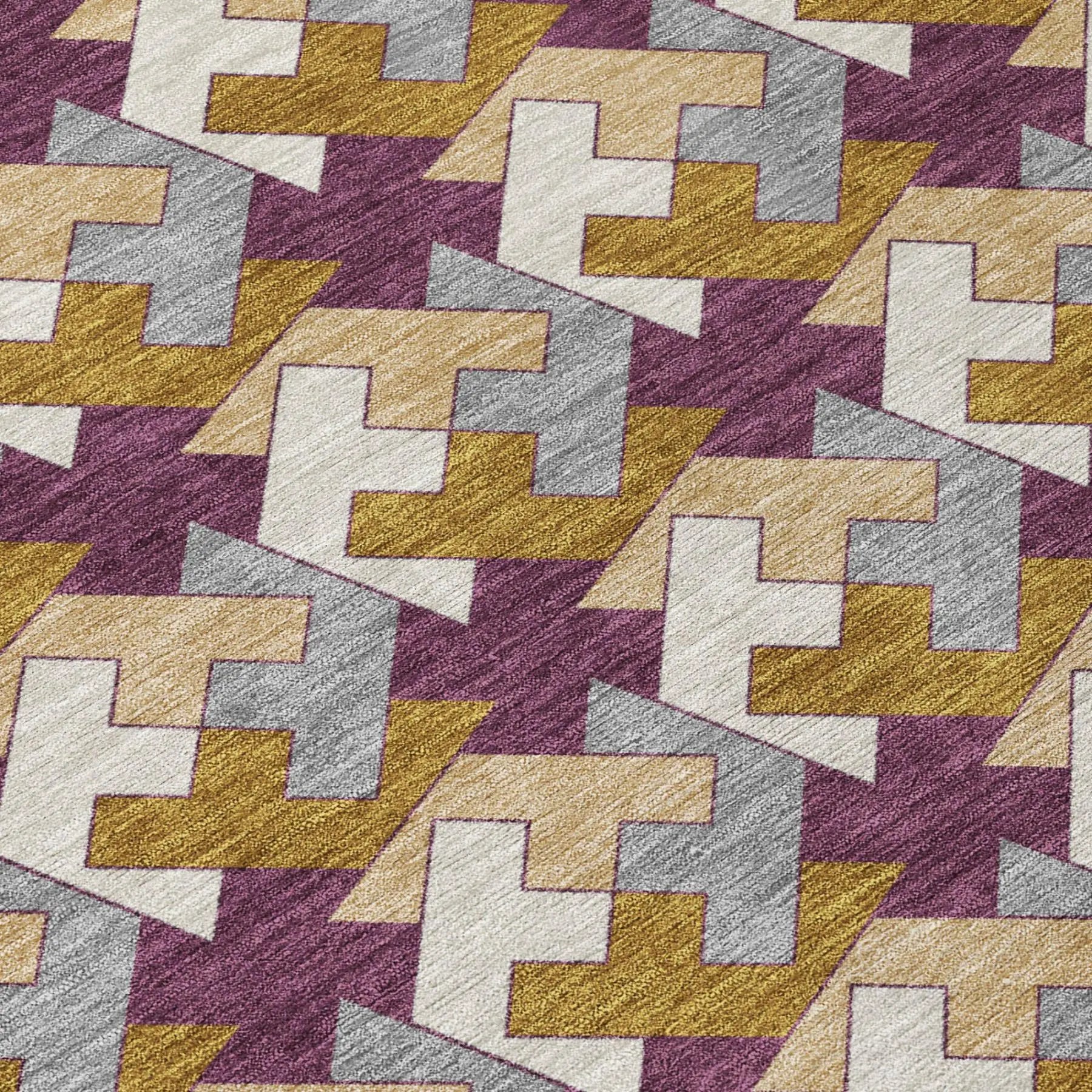 5' X 8' Eggplant And Purple Geometric Washable Indoor Outdoor Area Rug Homeroots Outdoor