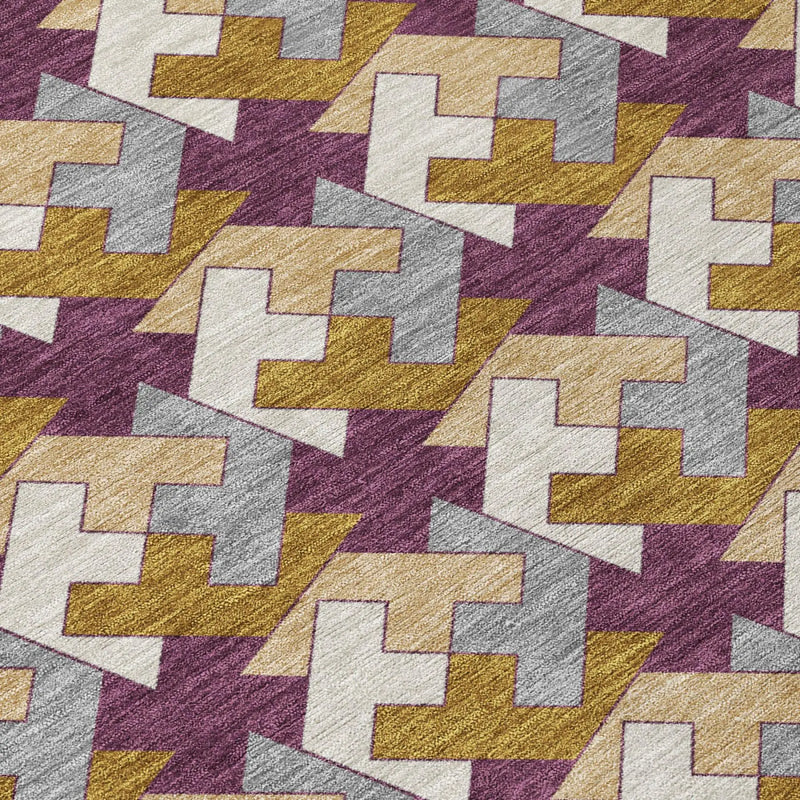 5' X 8' Eggplant And Purple Geometric Washable Indoor Outdoor Area Rug Homeroots Outdoor