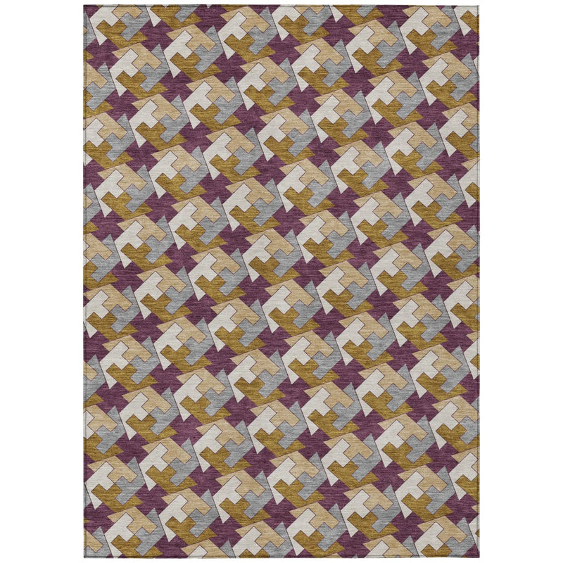 5' X 8' Eggplant And Purple Geometric Washable Indoor Outdoor Area Rug Homeroots Outdoor