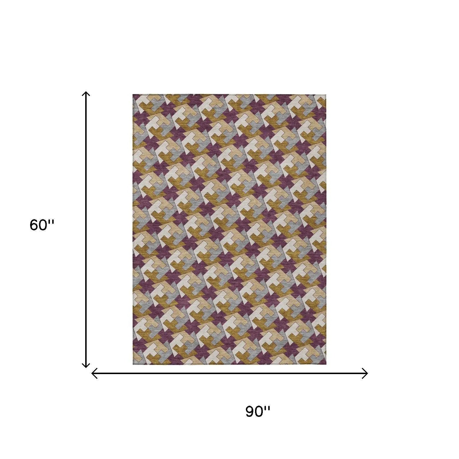 5' X 8' Eggplant And Purple Geometric Washable Indoor Outdoor Area Rug Homeroots Outdoor