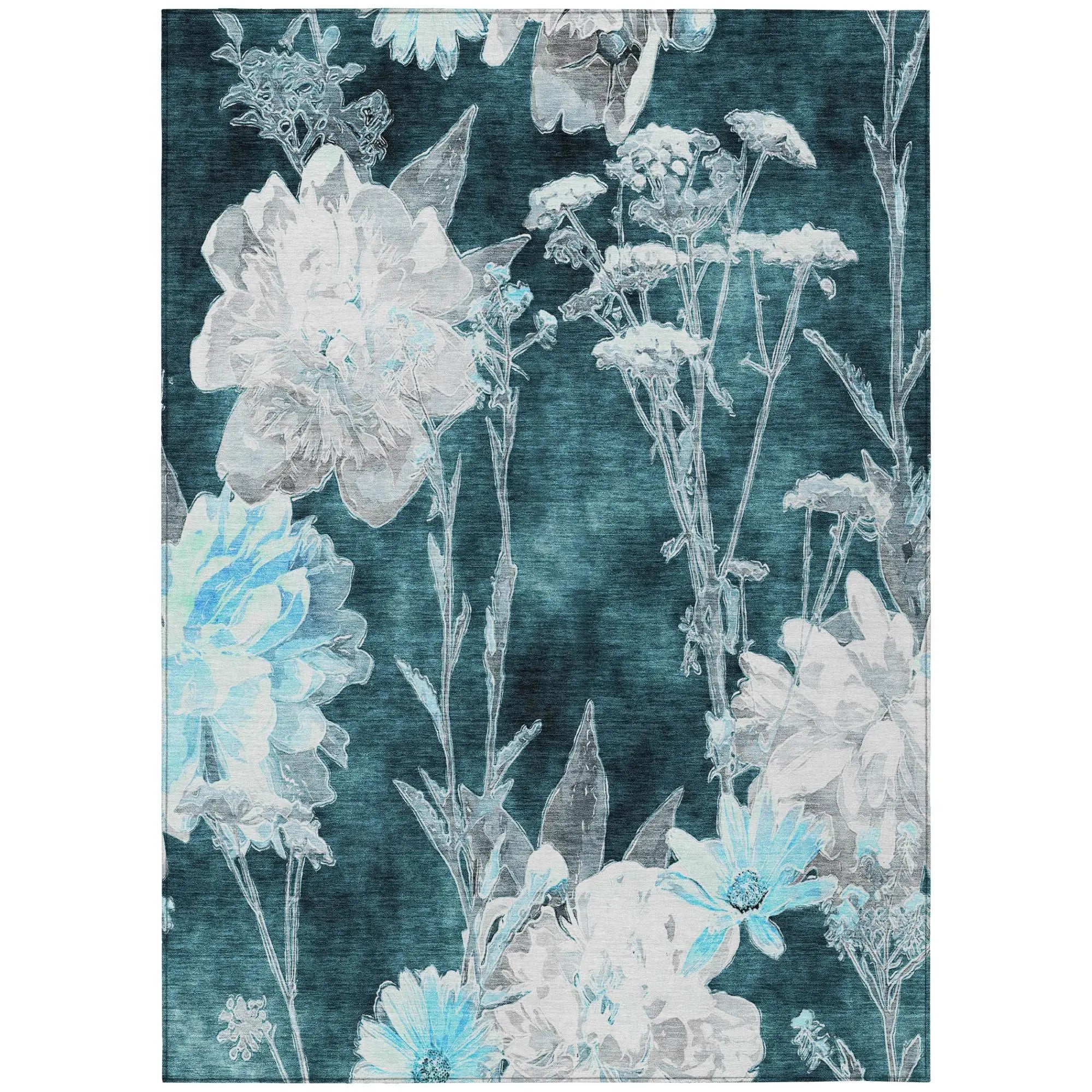 5' X 8' Emerald And Green Floral Washable Indoor Outdoor Area Rug Homeroots Outdoor