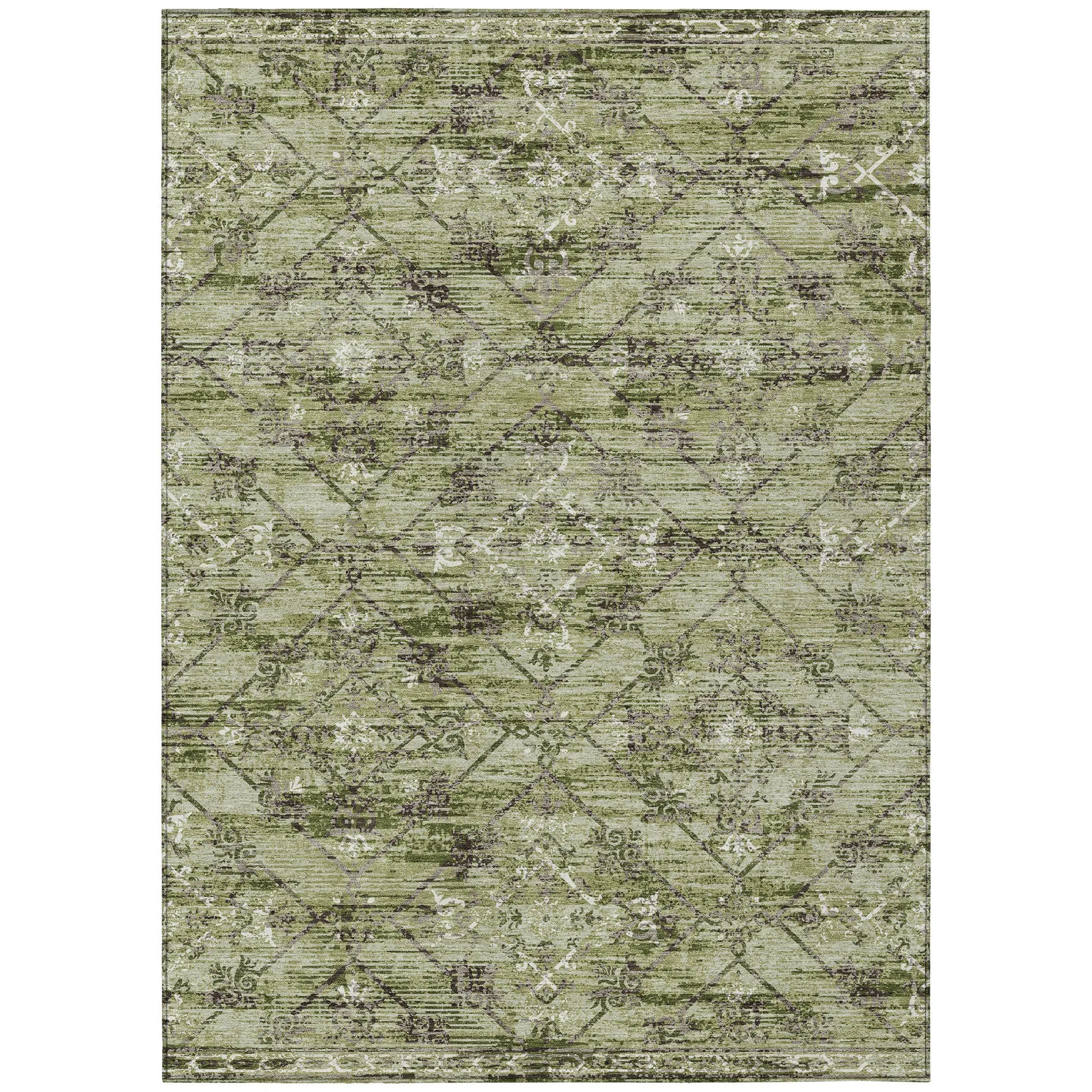 5' X 8' Fern Green And Brown Geometric Washable Indoor Outdoor Area Rug Homeroots Outdoor