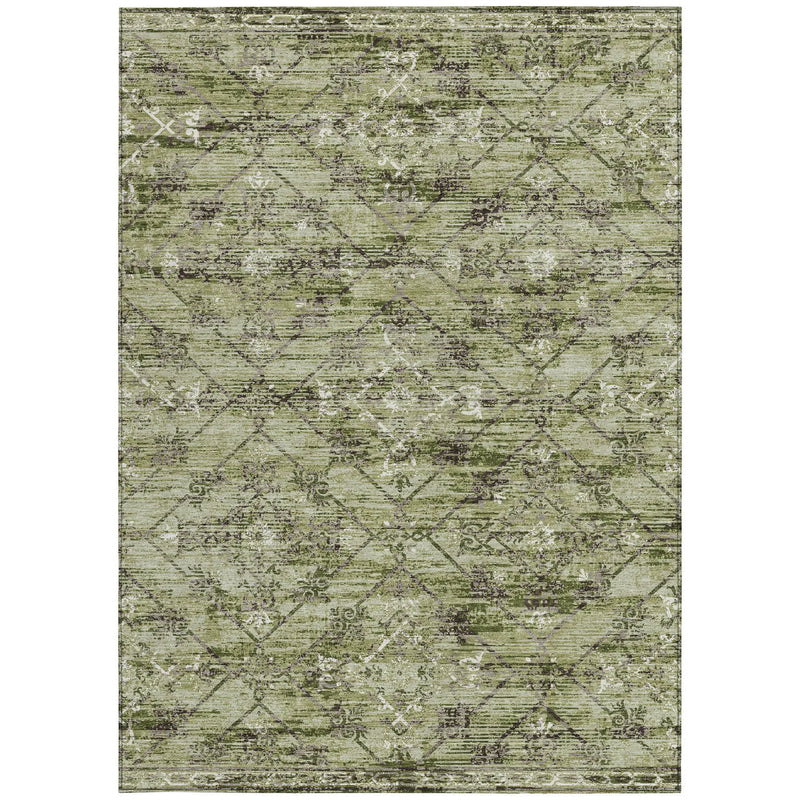 5' X 8' Fern Green And Brown Geometric Washable Indoor Outdoor Area Rug Homeroots Outdoor