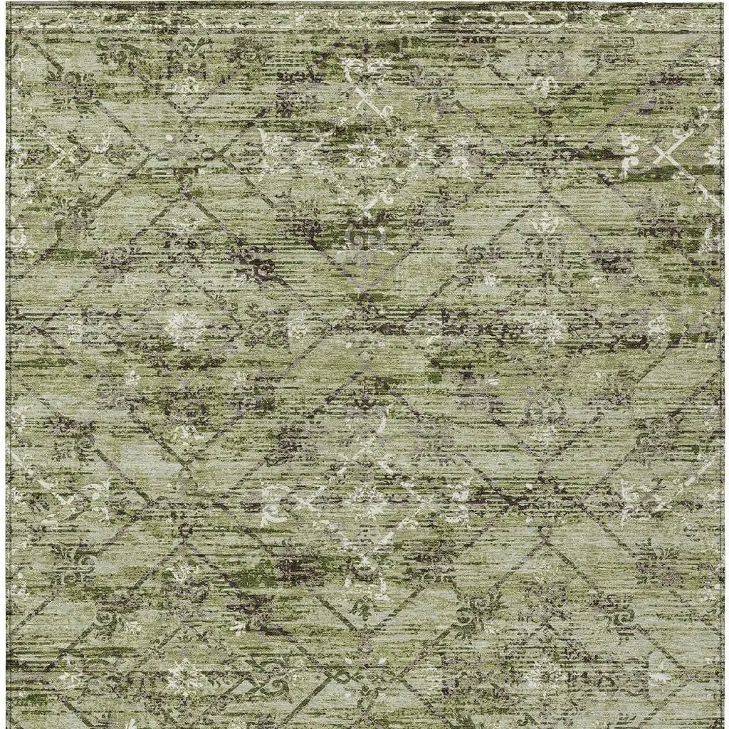 5' X 8' Fern Green And Brown Geometric Washable Indoor Outdoor Area Rug Homeroots Outdoor