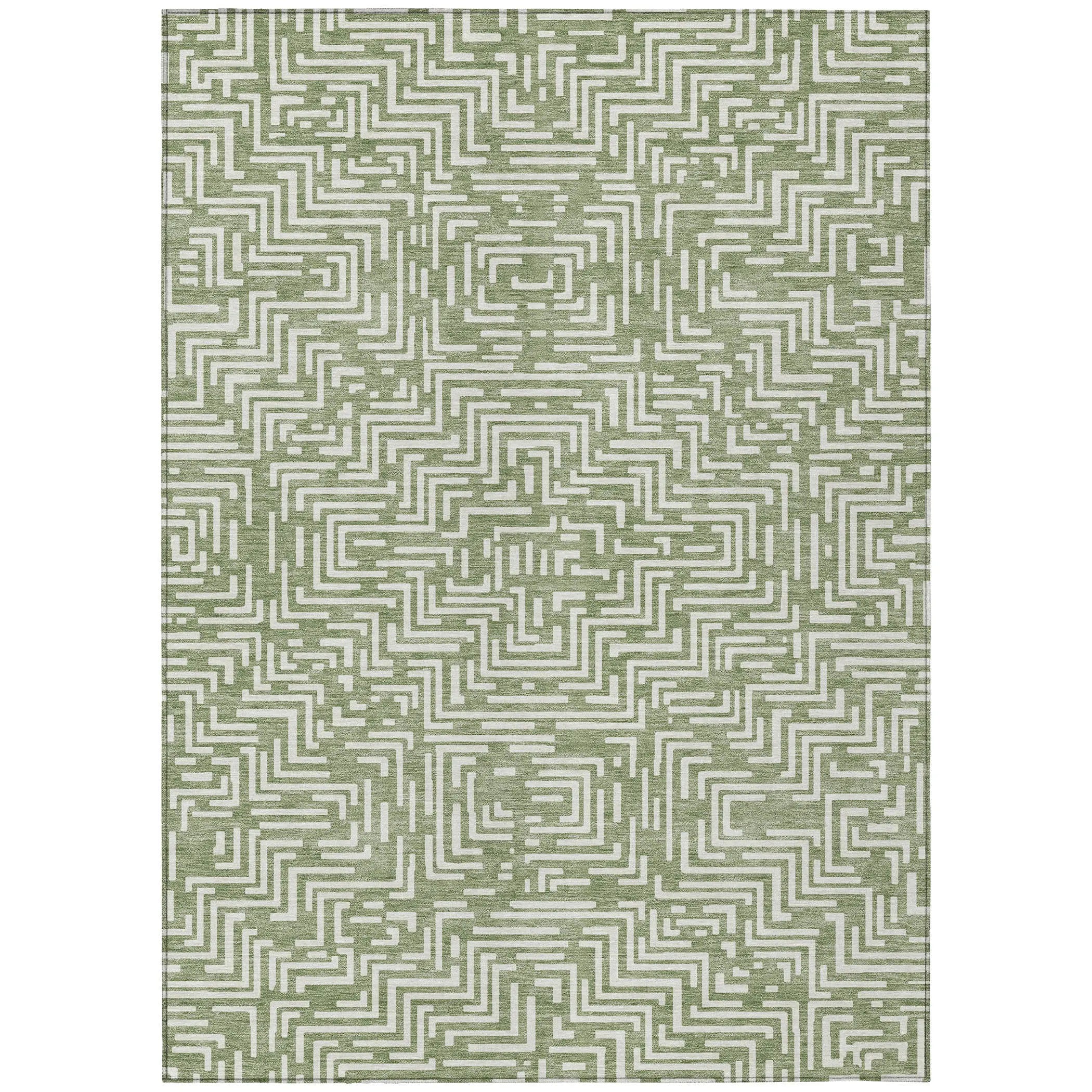 5' X 8' Fern Green And Copper Geometric Washable Indoor Outdoor Area Rug Homeroots Outdoor