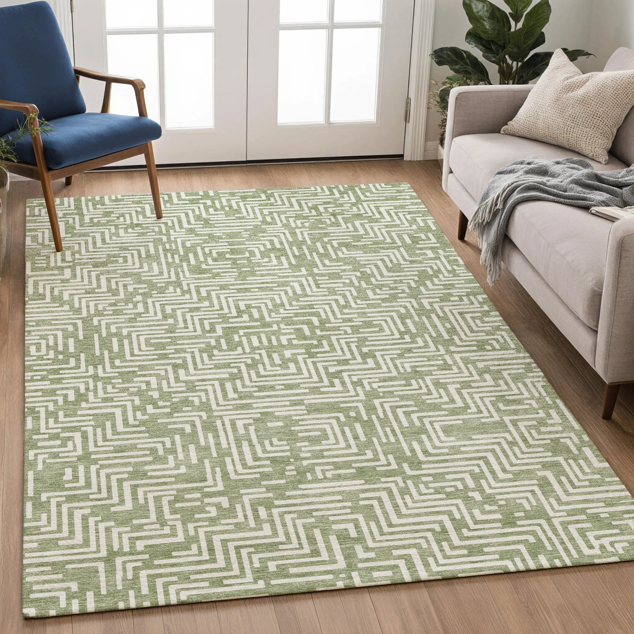 5' X 8' Fern Green And Copper Geometric Washable Indoor Outdoor Area Rug Homeroots Outdoor
