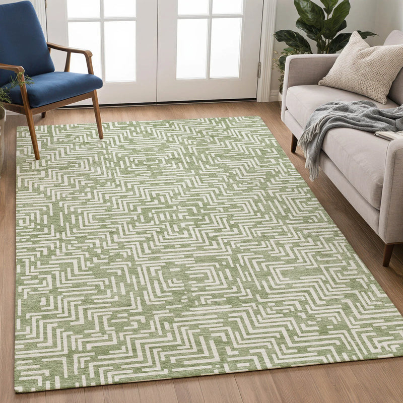 5' X 8' Fern Green And Copper Geometric Washable Indoor Outdoor Area Rug Homeroots Outdoor