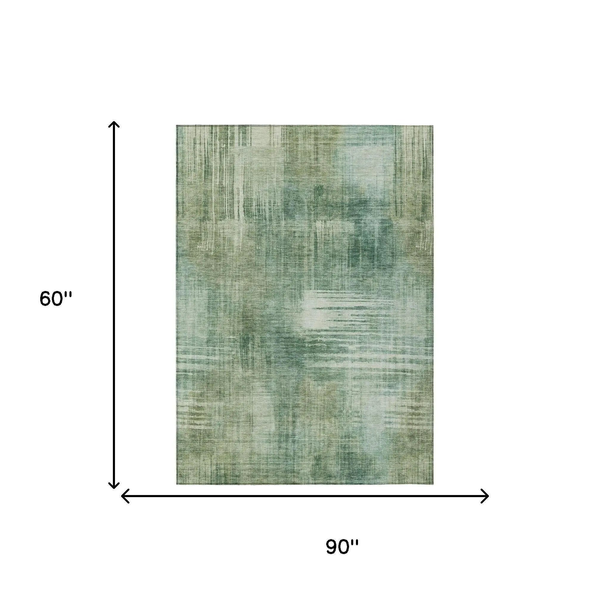 5' X 8' Fern Green And Green Abstract Washable Indoor Outdoor Area Rug Homeroots Outdoor