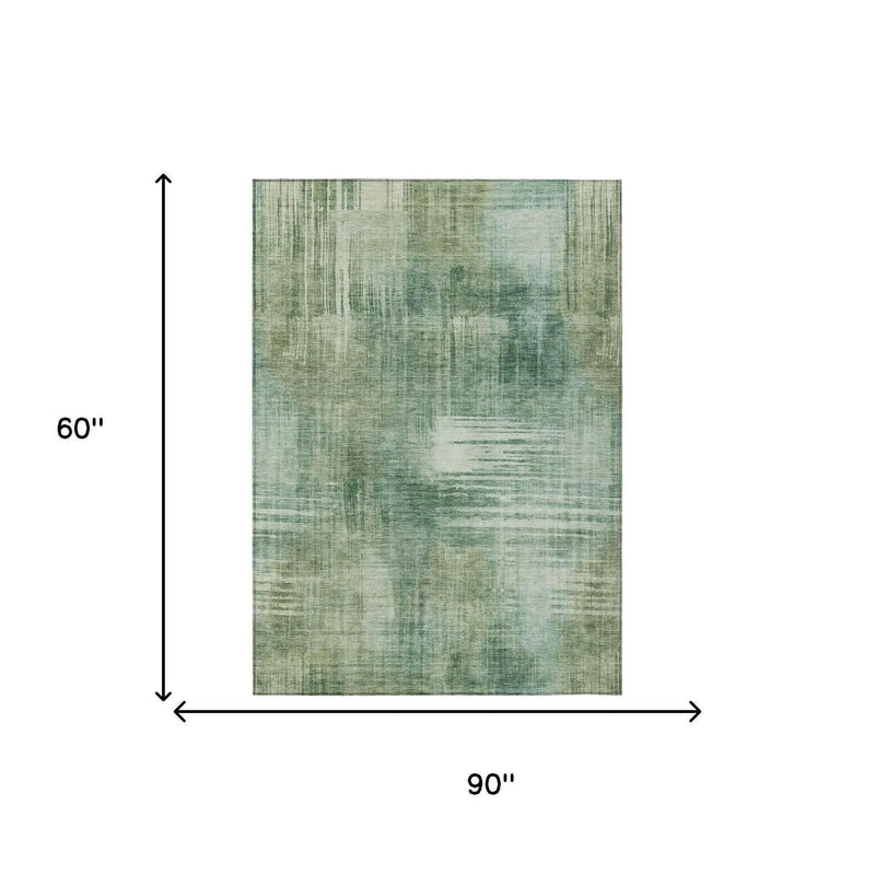 5' X 8' Fern Green And Green Abstract Washable Indoor Outdoor Area Rug Homeroots Outdoor