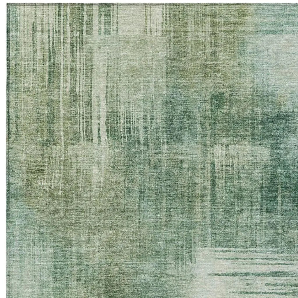 5' X 8' Fern Green And Green Abstract Washable Indoor Outdoor Area Rug Homeroots Outdoor