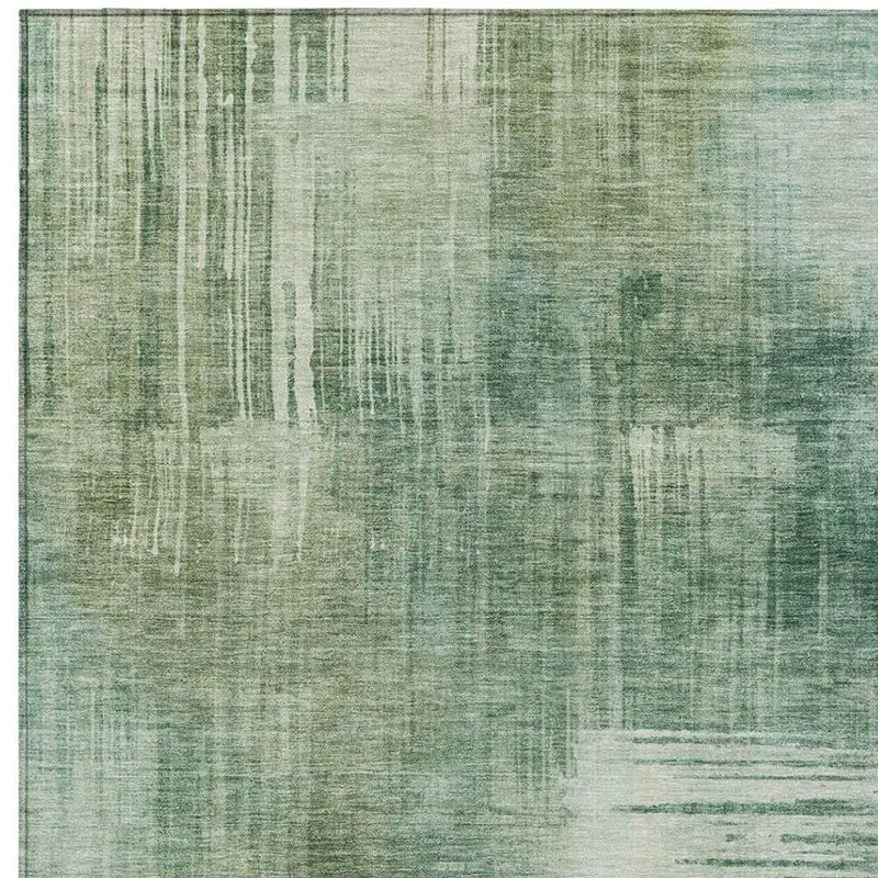 5' X 8' Fern Green And Green Abstract Washable Indoor Outdoor Area Rug Homeroots Outdoor