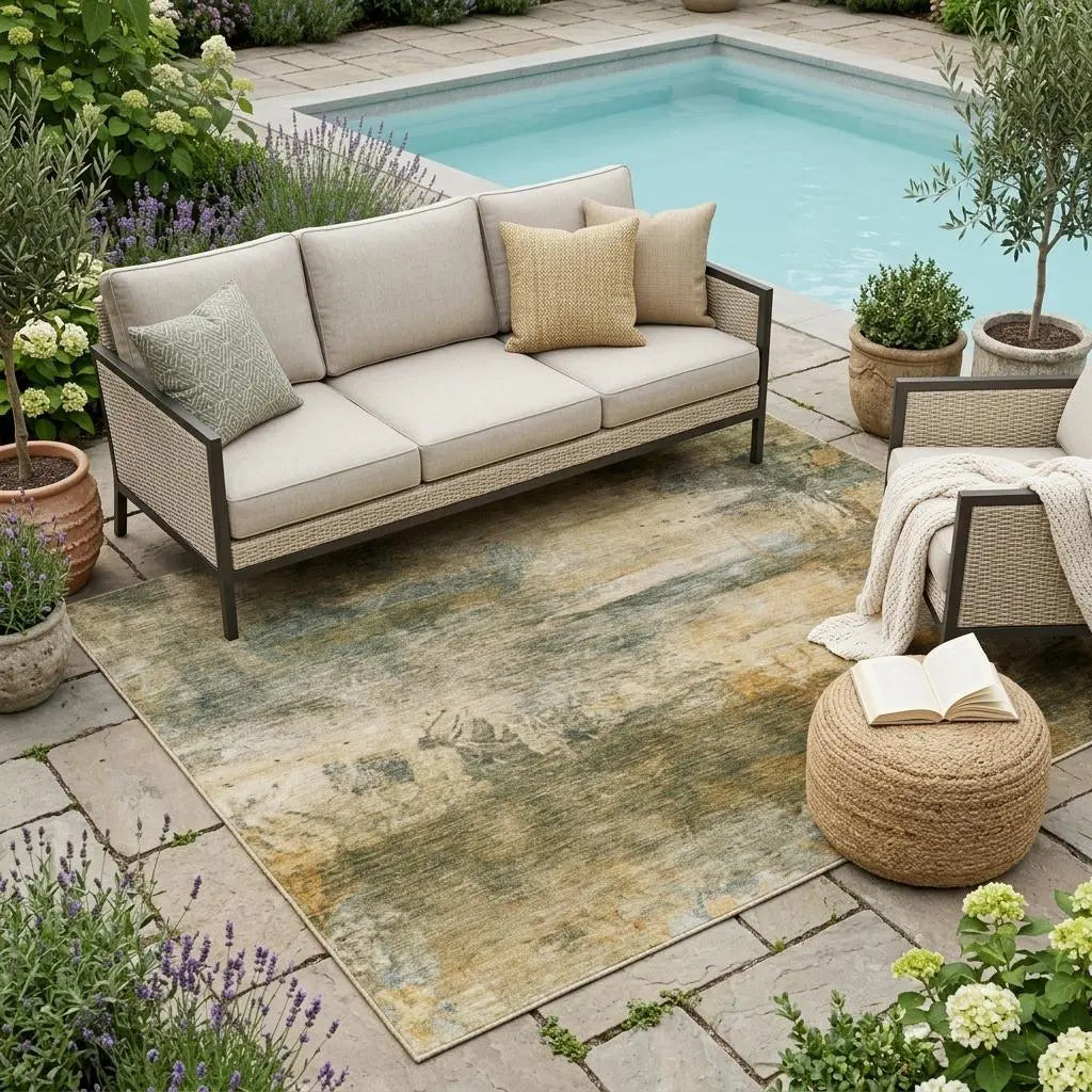 5' X 8' Fern Green And Green Abstract Washable Indoor Outdoor Area Rug Homeroots Outdoor