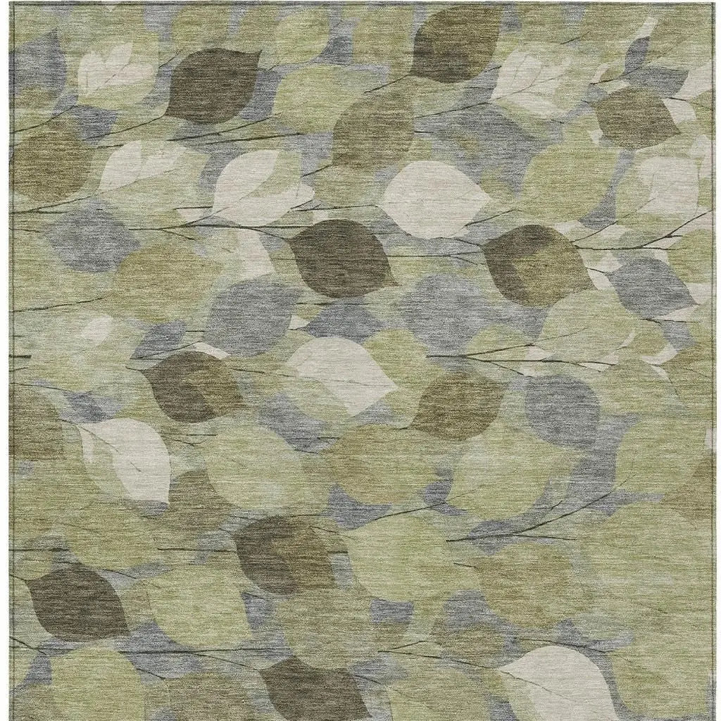 5' X 8' Fern Green And Green Floral Washable Indoor Outdoor Area Rug Homeroots Outdoor