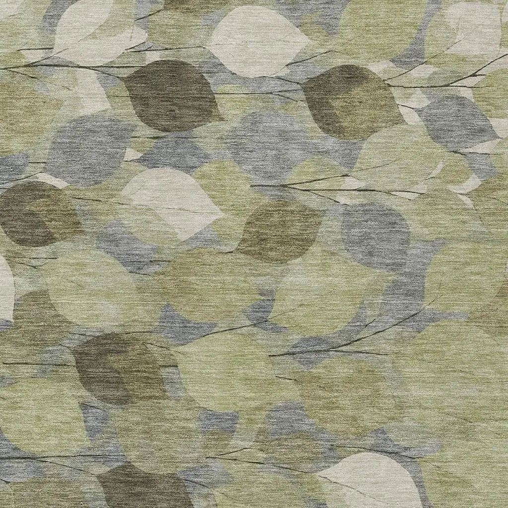 5' X 8' Fern Green And Green Floral Washable Indoor Outdoor Area Rug Homeroots Outdoor