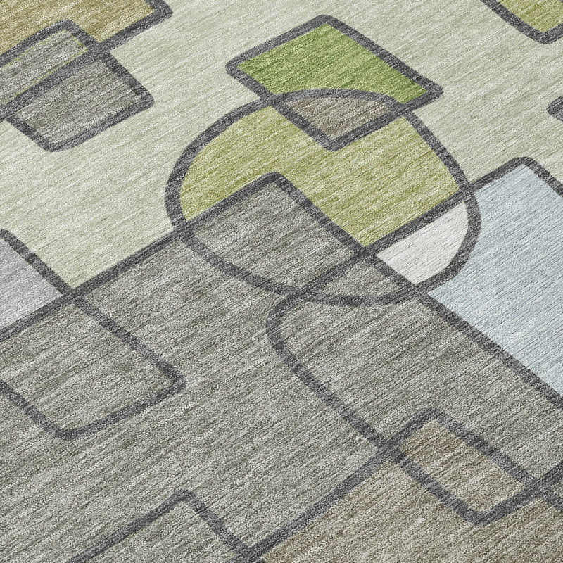 5' X 8' Fern Green And Green Geometric Washable Indoor Outdoor Area Rug Homeroots Outdoor