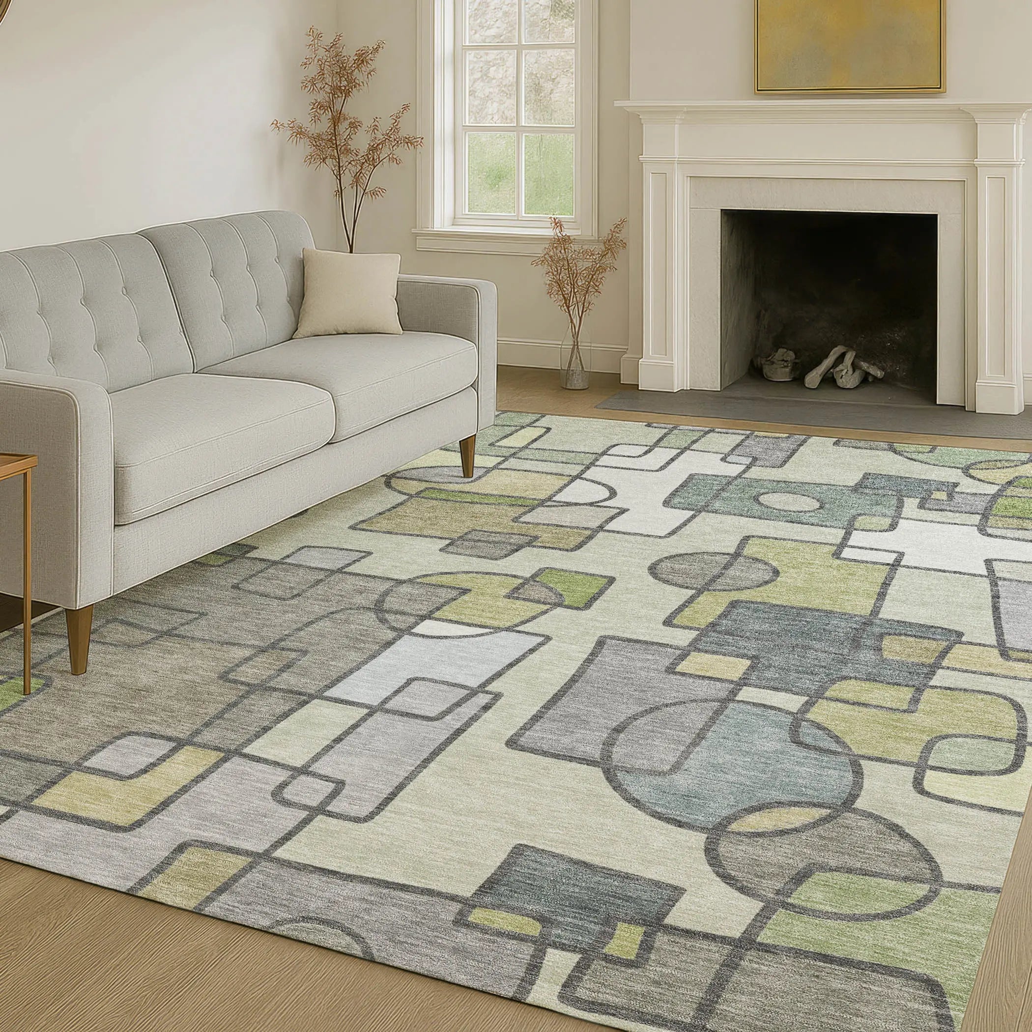 5' X 8' Fern Green And Green Geometric Washable Indoor Outdoor Area Rug Homeroots Outdoor