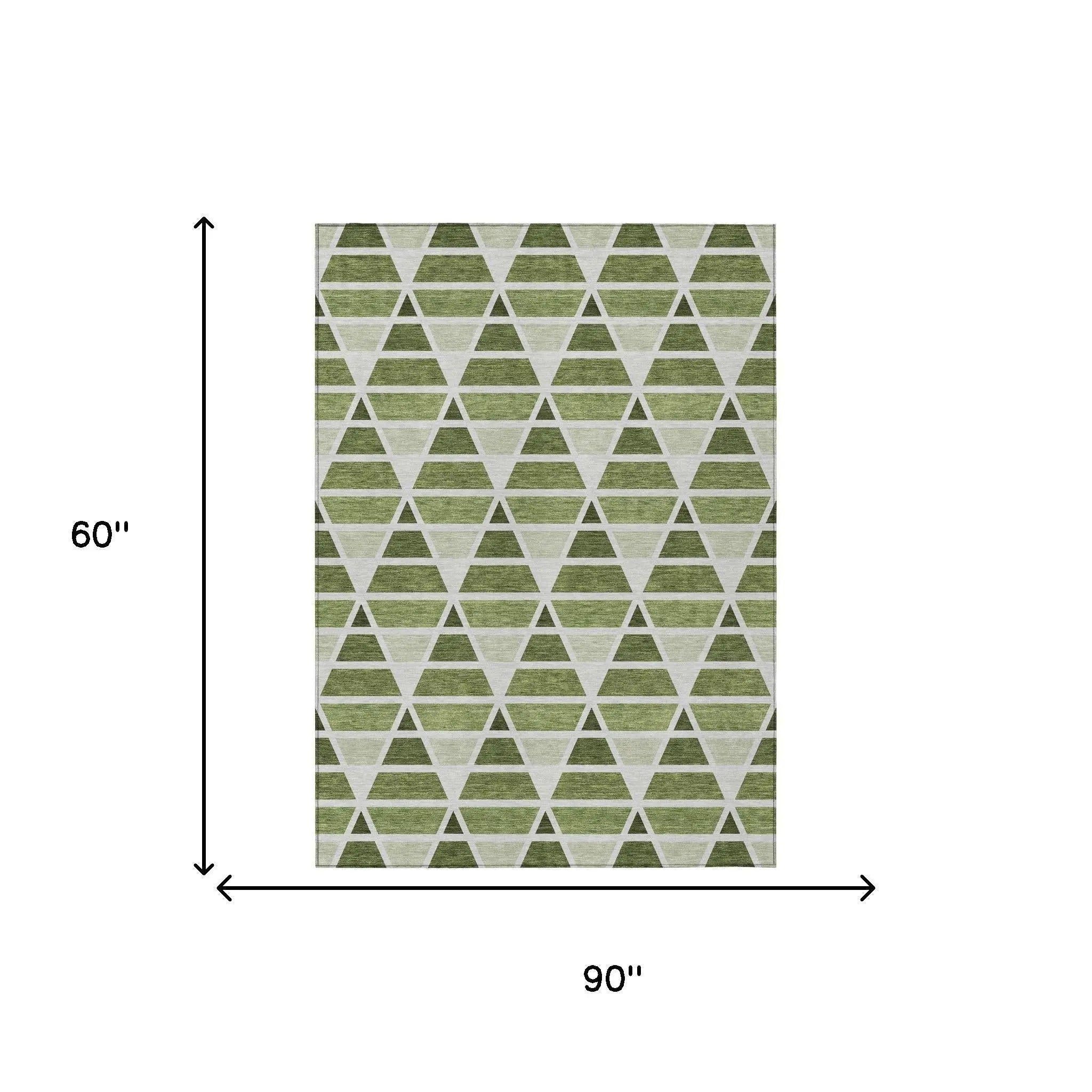 5' X 8' Fern Green And Green Geometric Washable Indoor Outdoor Area Rug Homeroots Outdoor