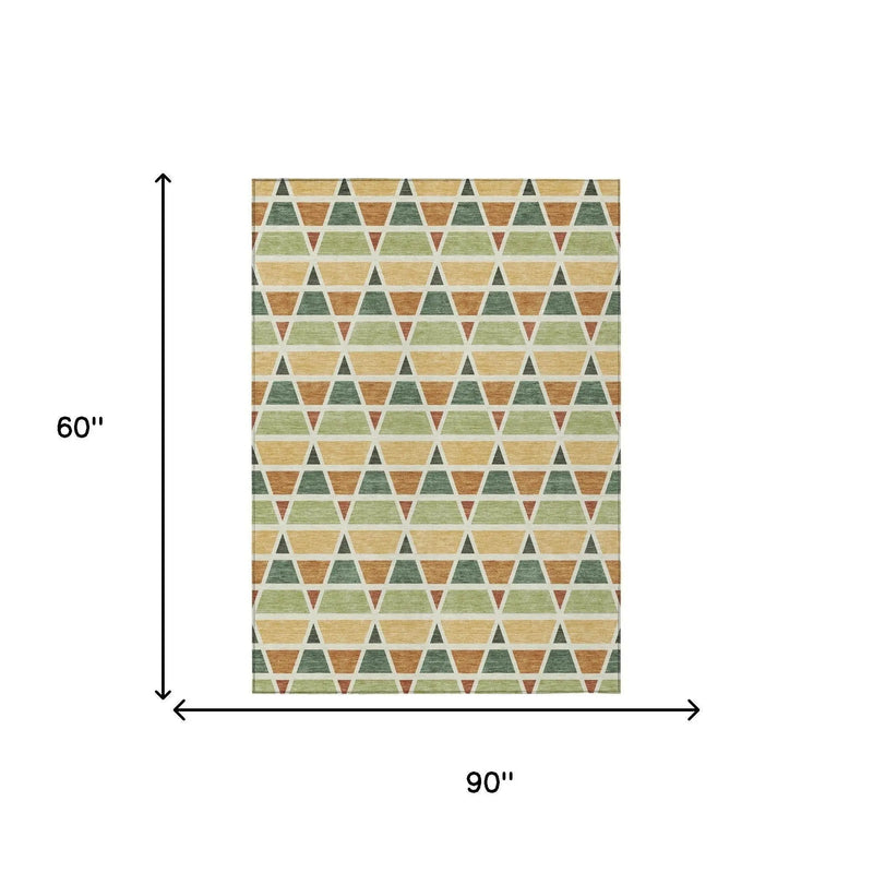 5' X 8' Fern Green And Green Geometric Washable Indoor Outdoor Area Rug Homeroots Outdoor