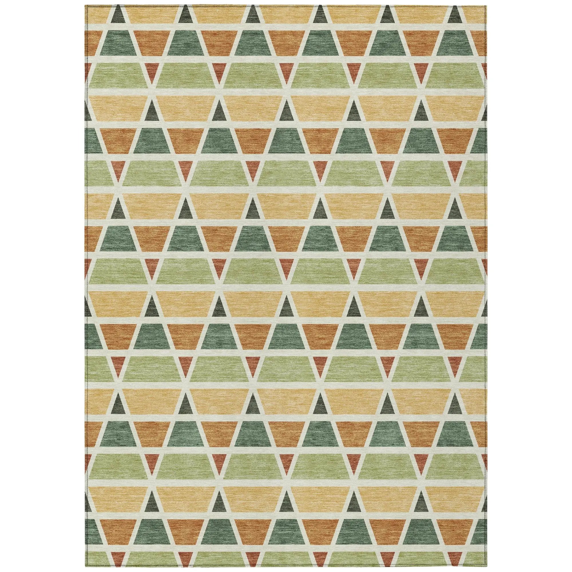 5' X 8' Fern Green And Green Geometric Washable Indoor Outdoor Area Rug Homeroots Outdoor