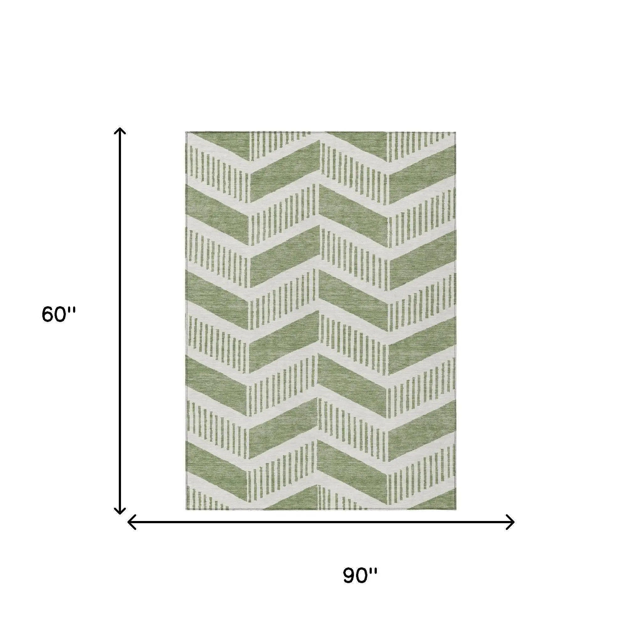 5' X 8' Fern Green And Green Geometric Washable Indoor Outdoor Area Rug Homeroots Outdoor