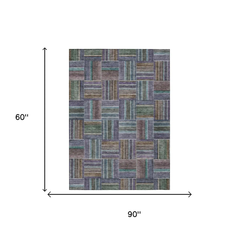 5' X 8' Fern Green And Green Geometric Washable Indoor Outdoor Area Rug Homeroots Outdoor