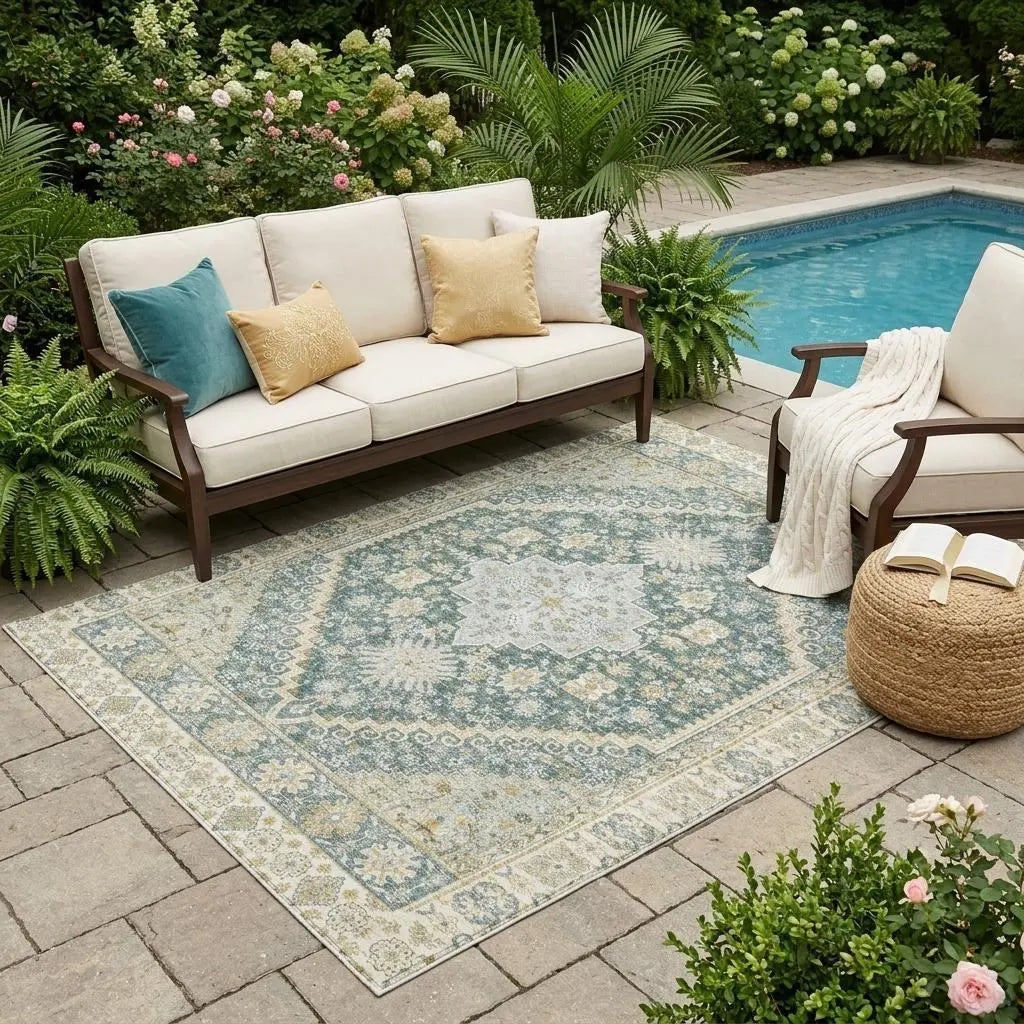 5' X 8' Fern Green And Green Oriental Washable Indoor Outdoor Area Rug Homeroots Outdoor