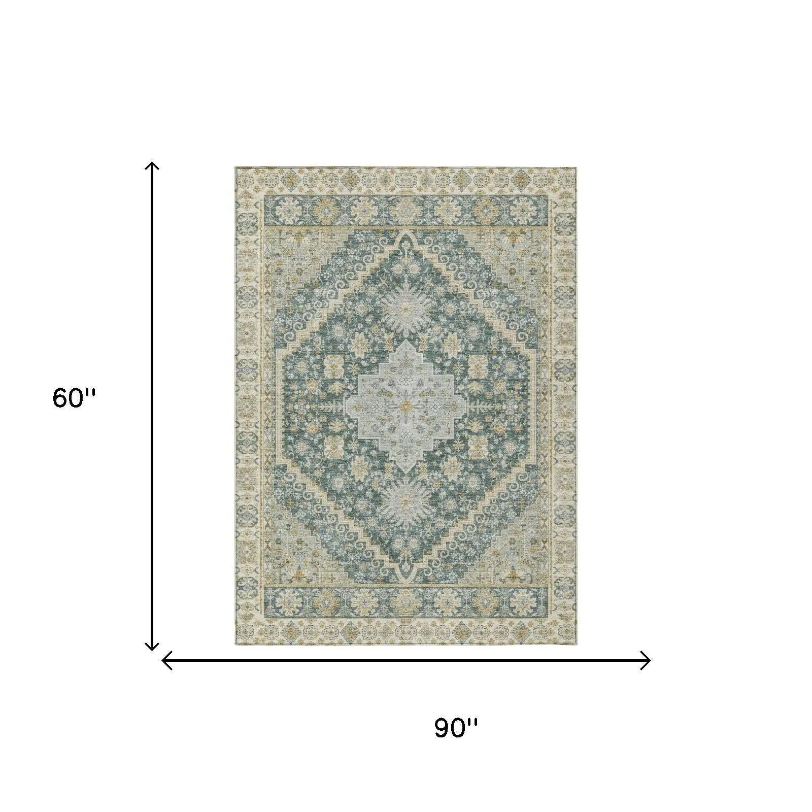 5' X 8' Fern Green And Green Oriental Washable Indoor Outdoor Area Rug Homeroots Outdoor