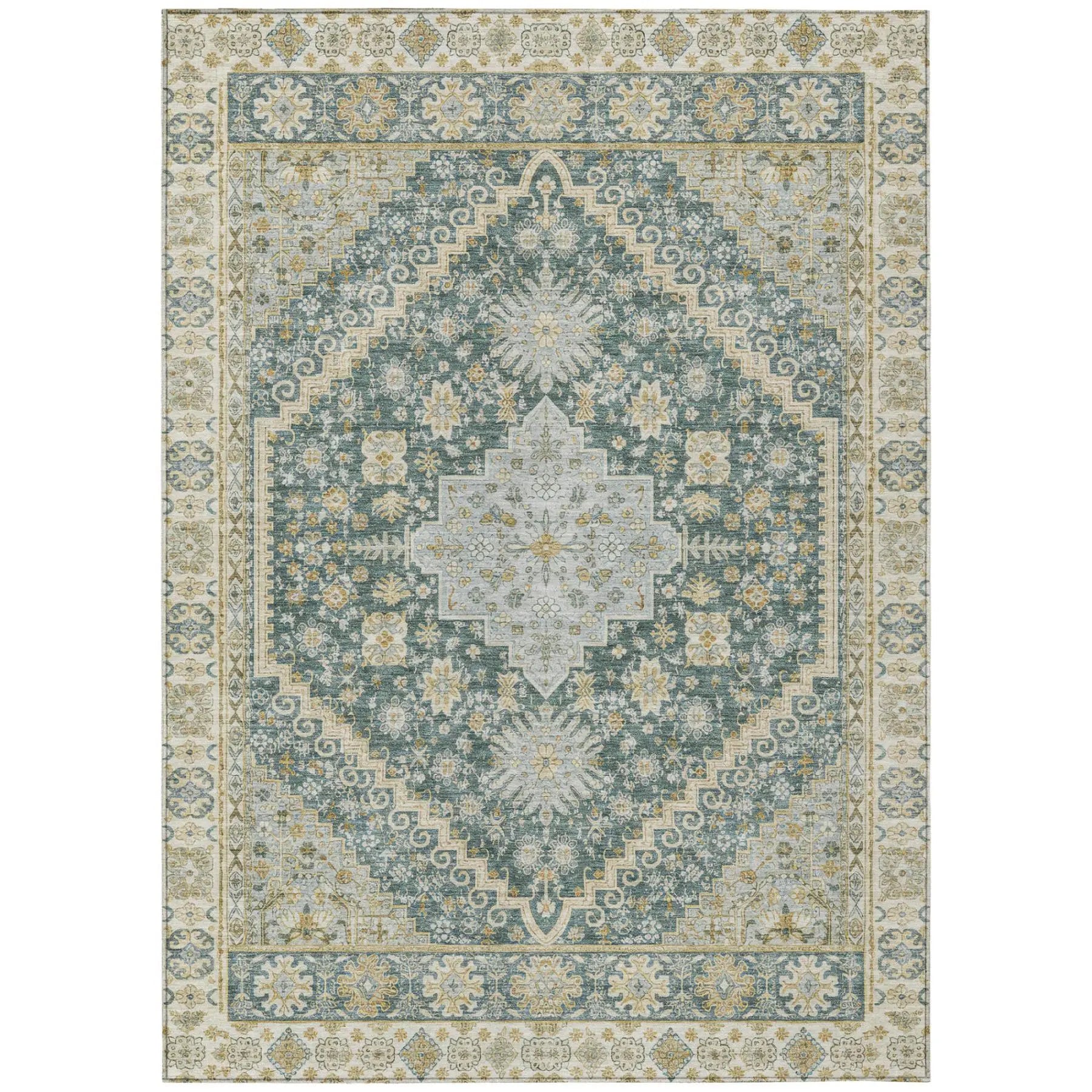 5' X 8' Fern Green And Green Oriental Washable Indoor Outdoor Area Rug Homeroots Outdoor