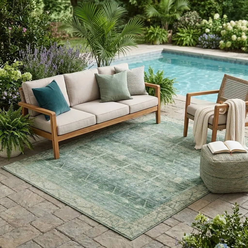 5' X 8' Fern Green And Green Tribal Washable Indoor Outdoor Area Rug Homeroots Outdoor