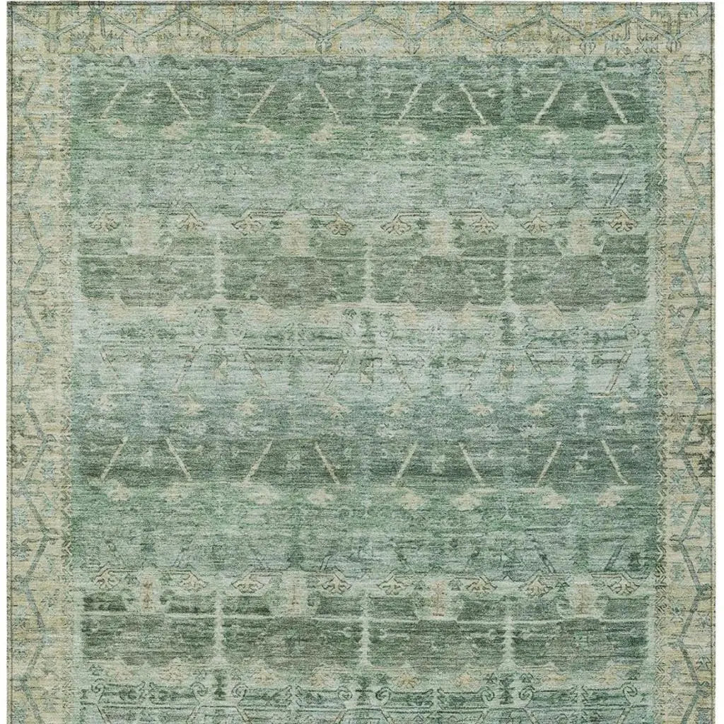5' X 8' Fern Green And Green Tribal Washable Indoor Outdoor Area Rug Homeroots Outdoor