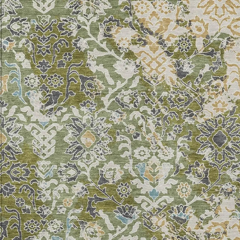 5' X 8' Fern Green And Ivory Geometric Washable Indoor Outdoor Area Rug Homeroots Outdoor