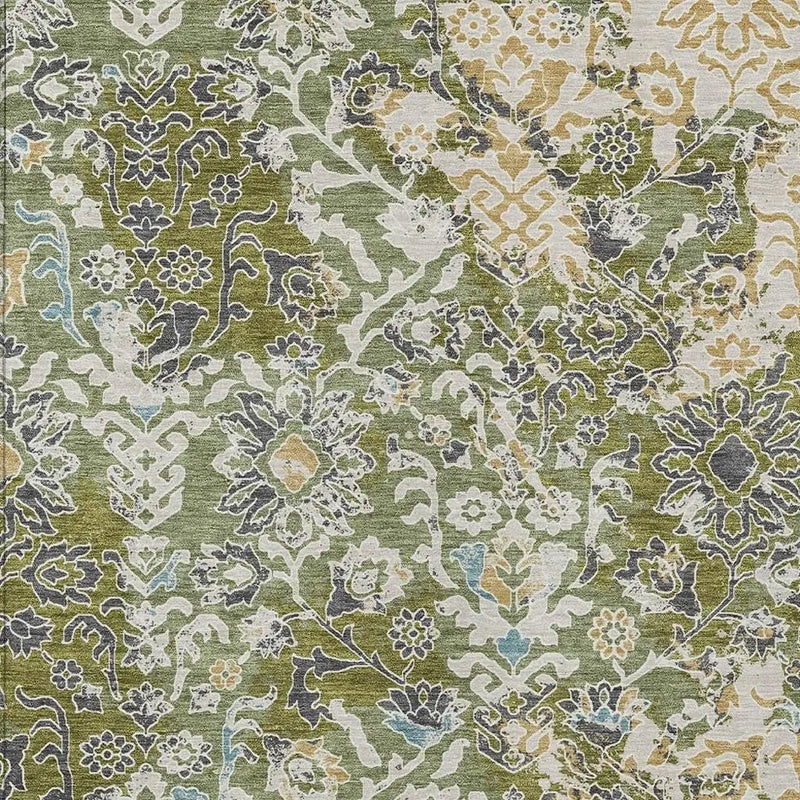 5' X 8' Fern Green And Ivory Geometric Washable Indoor Outdoor Area Rug Homeroots Outdoor