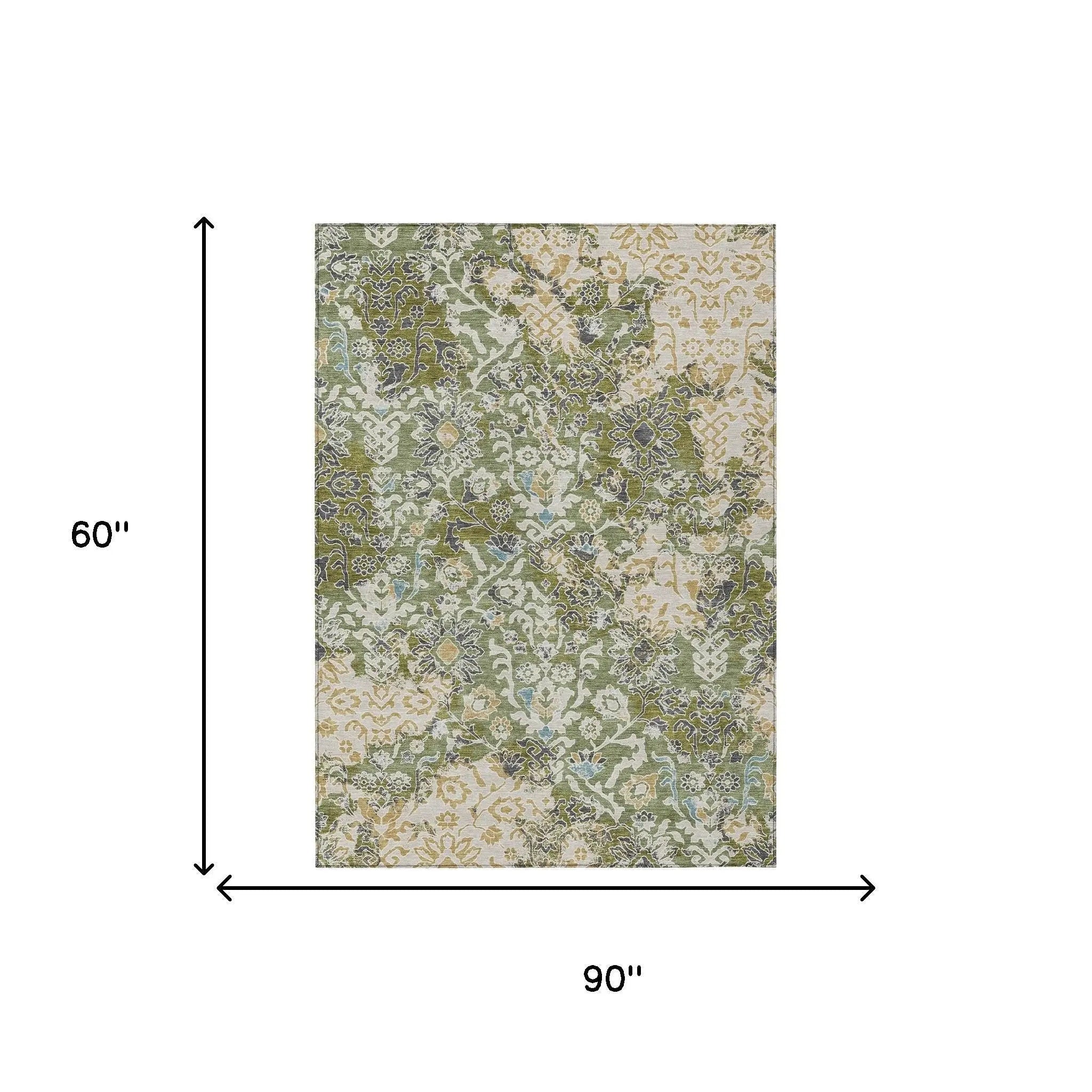 5' X 8' Fern Green And Ivory Geometric Washable Indoor Outdoor Area Rug Homeroots Outdoor