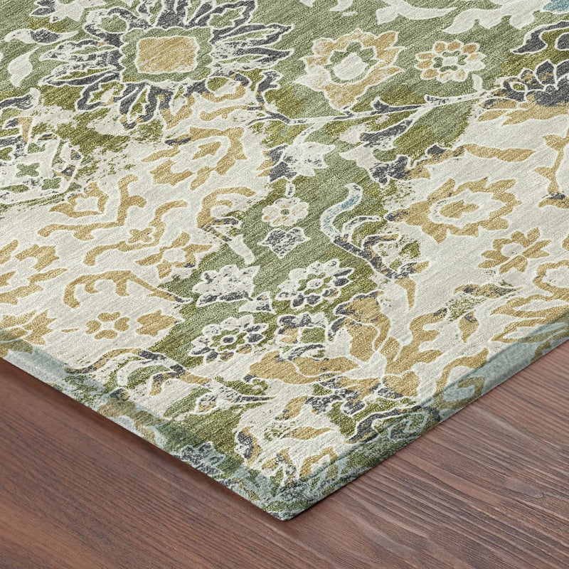 5' X 8' Fern Green And Ivory Geometric Washable Indoor Outdoor Area Rug Homeroots Outdoor