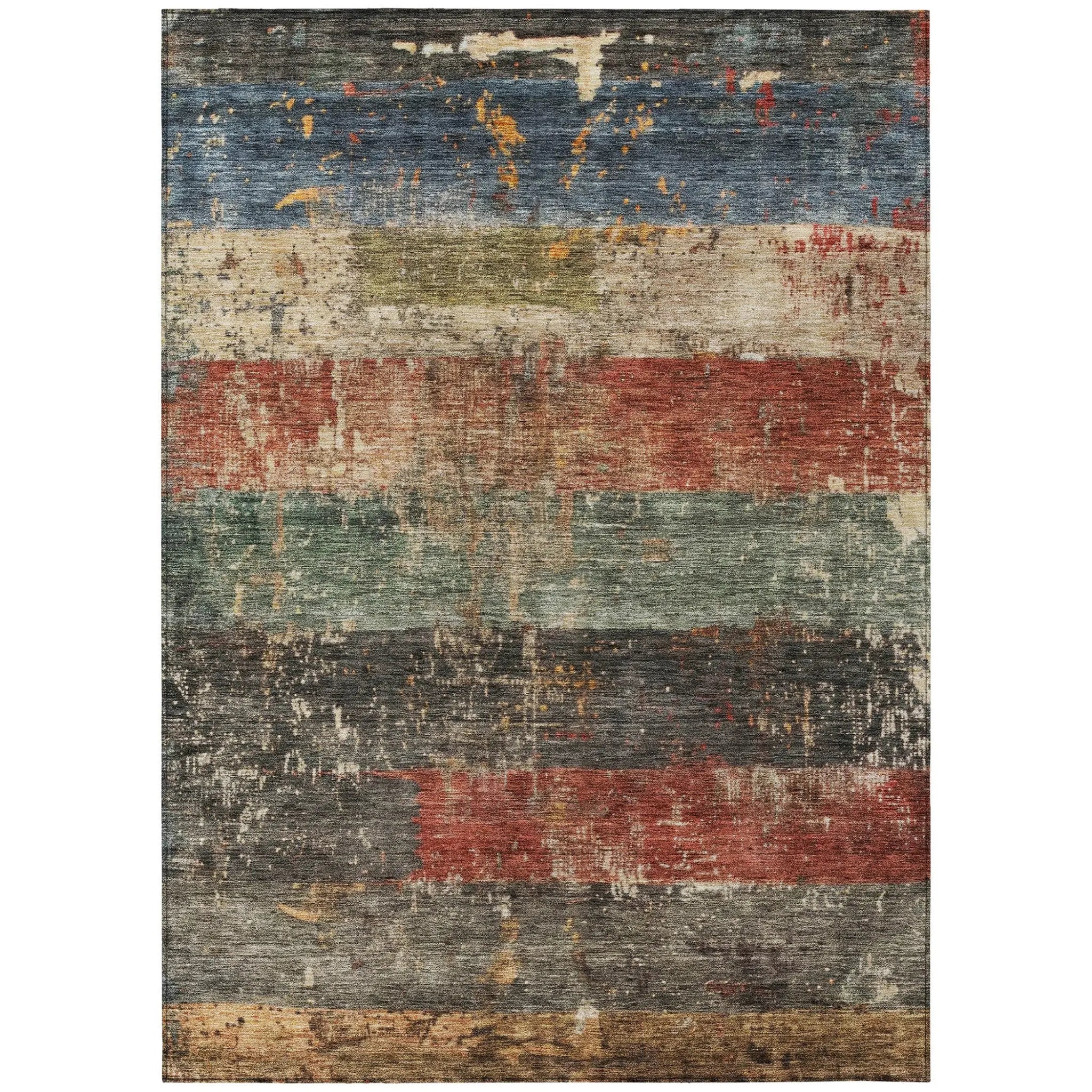 5' X 8' Fern Green Black And Terra Cotta Striped Washable Indoor Outdoor Area Rug Homeroots Outdoor