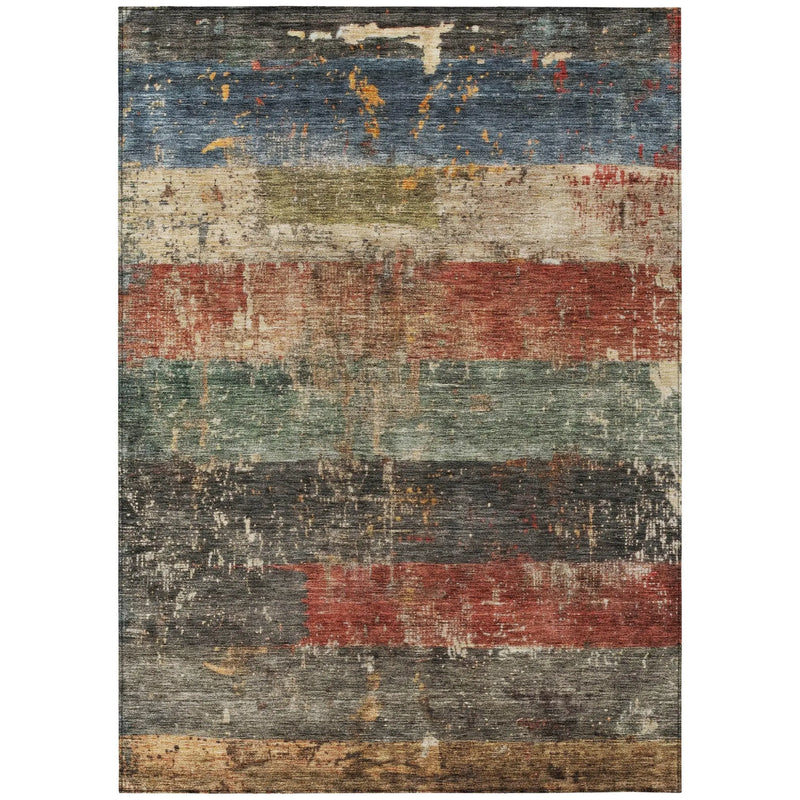 5' X 8' Fern Green Black And Terra Cotta Striped Washable Indoor Outdoor Area Rug Homeroots Outdoor