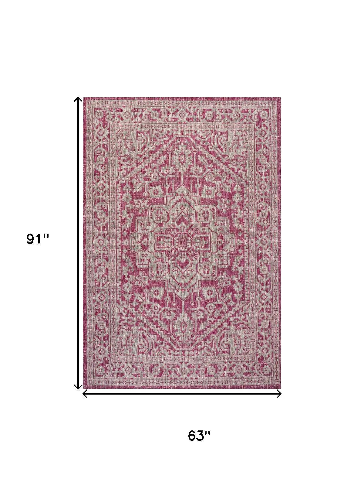 5' X 8' Fuchsia And Light Gray Medallion Indoor Outdoor Area Rug Homeroots Outdoor